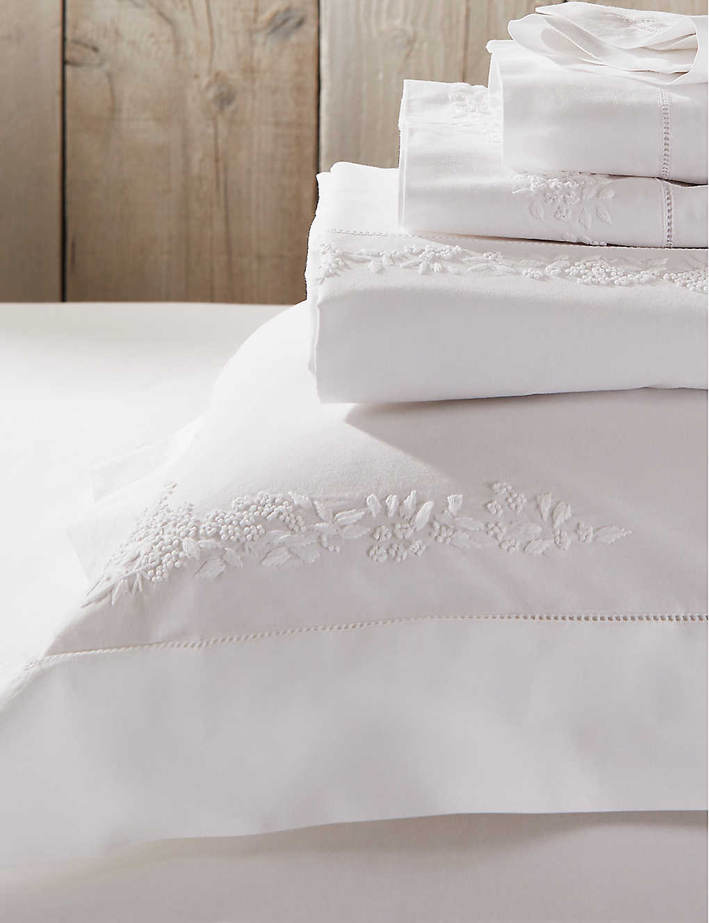The White Company White Adeline Embroidered Cotton Super King Oxford Pillowcase 90cm X 50cm