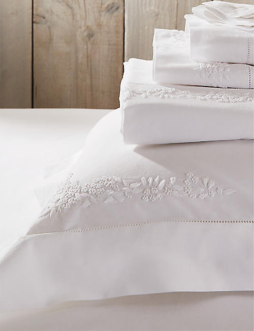 THE WHITE COMPANY: Adeline floral-embroidered single cotton flat sheet