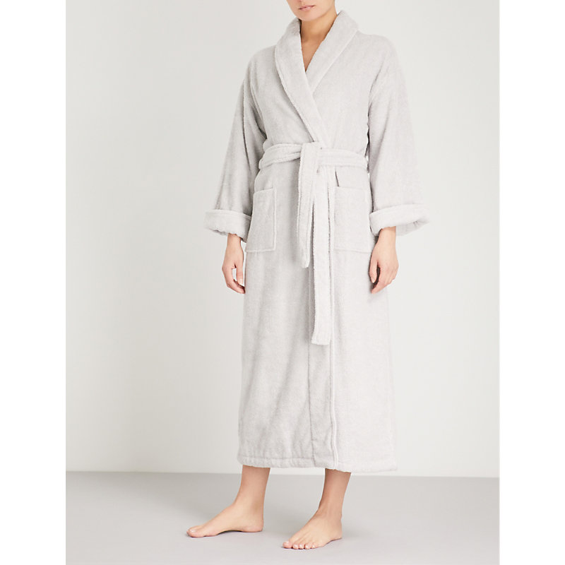 Shop The White Company Cotton-towelling Dressing Gown In Pearl Grey