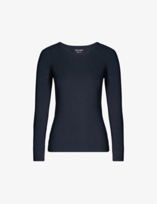 The White Company Essential Long Sleeve Stretch-cotton Top In Navy