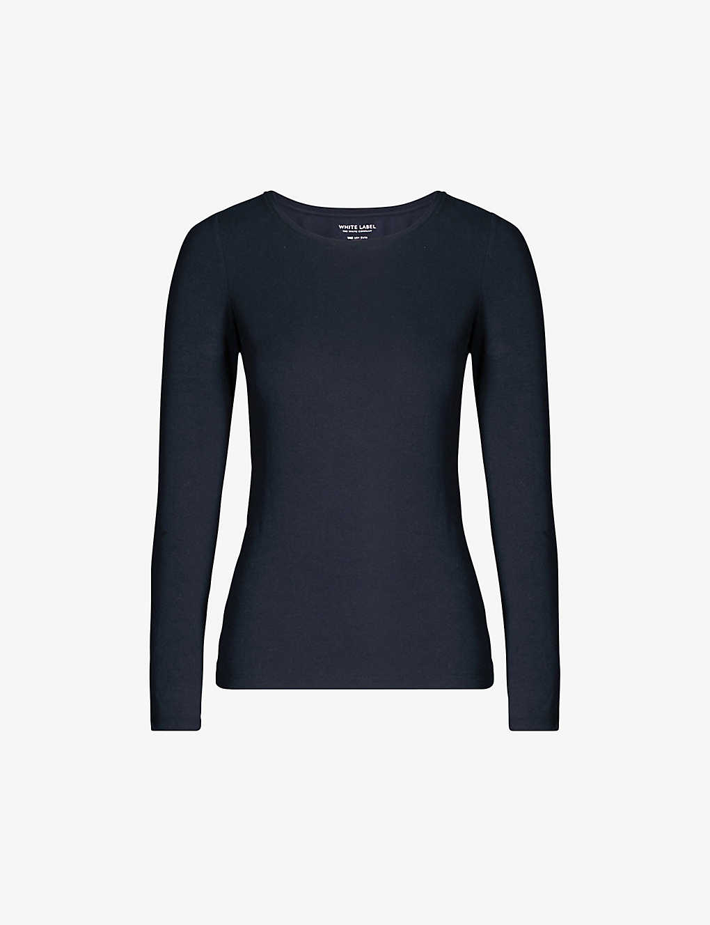 The White Company Essential Long Sleeve Stretch-cotton Top In Navy