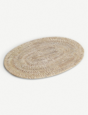 THE WHITE COMPANY: White washed rattan oval placemat 48x36cm