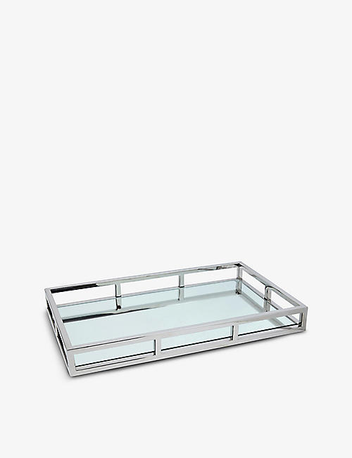 THE WHITE COMPANY: Mirrored rectangular stainless steel and glass tray 50cm x 30cm