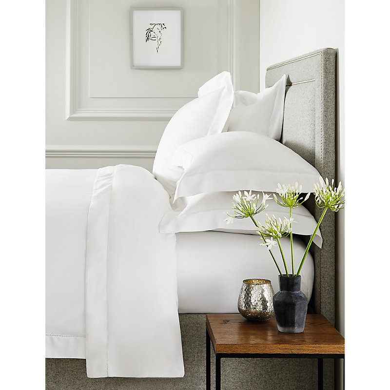 Shop The White Company Chalk (white) Connaught Double Cotton And Silk-blend Deep Fitted Sheet
