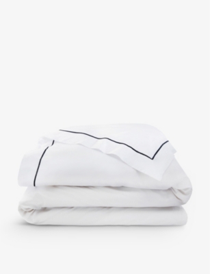 The White Company Savoy Cord-trimmed Egyptian-cotton Emperor Duvet Cover 290cm X 235cm In White/navy