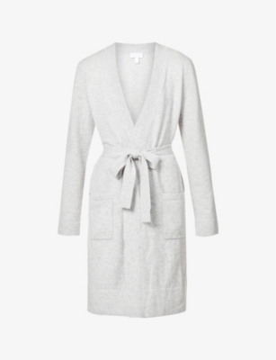 The White Company Short Belted Cashmere Robe In Pale Grey Marl