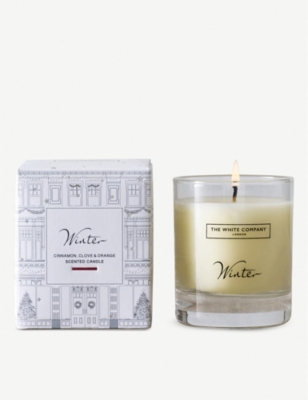 White company store winter candle