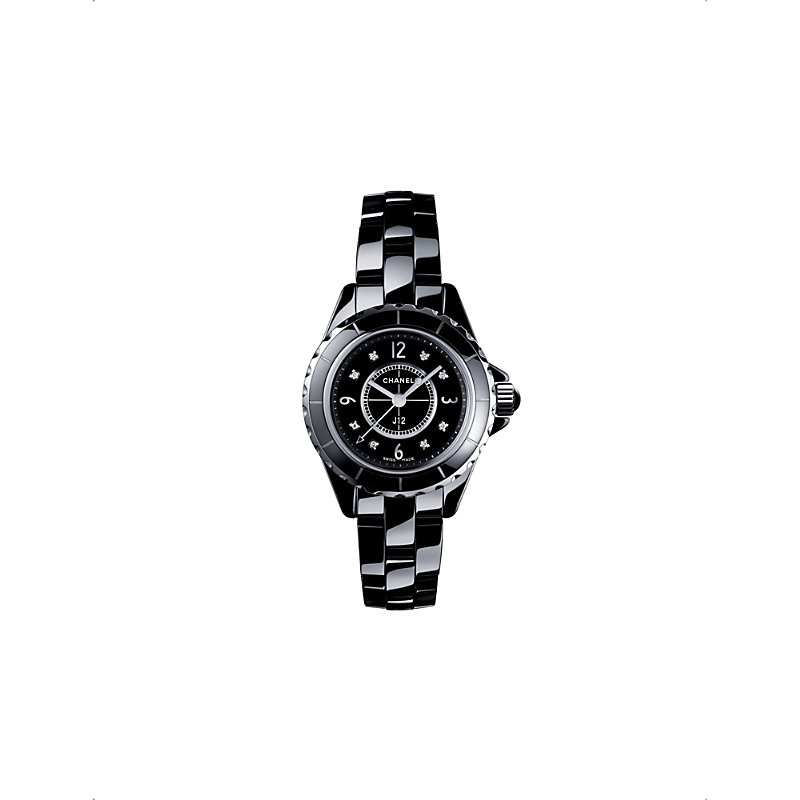 Pre-owned Chanel H2569 J12 29mm Diamond Dial High-tech Ceramic, Steel And Diamond Quartz Watch In Black