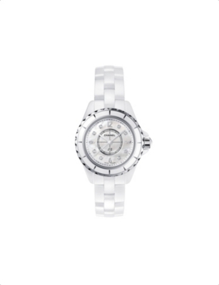CHANEL - H2570 J12 29mm mother-of-pearl and Diamond Dial high-tech ceramic,  steel and 0.04ct diamond quartz watch