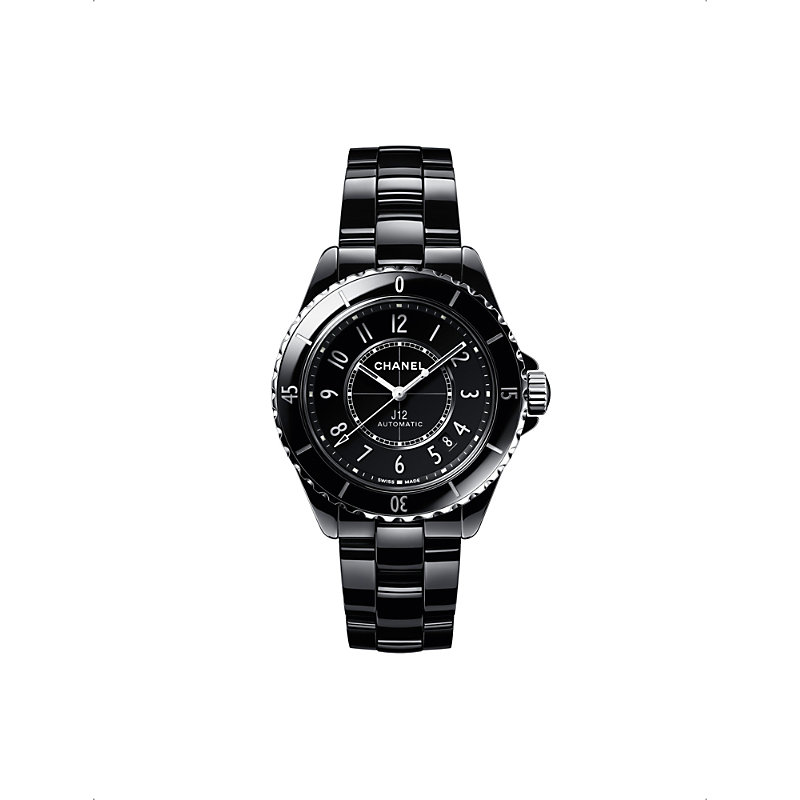 Pre-owned Chanel H5697 J12 Automatic Ceramic And Steel Watch In Black