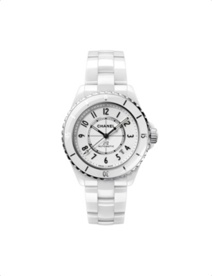 Pre-owned Chanel H5700 J12 Automatic Ceramic And Steel Watch In White