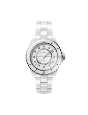 Pre-owned Chanel Womens White H5705 J12 Steel, Ceramic And 0.09ct Diamond Automatic Watch