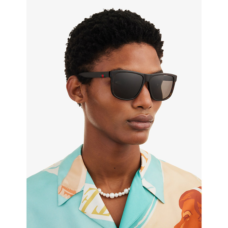 Shop Gucci Women's Tortoise Gg0010 Rectangle-frame Sunglasses