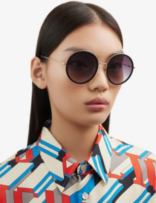Gucci 56mm Round Sunglasses In Black In Gold
