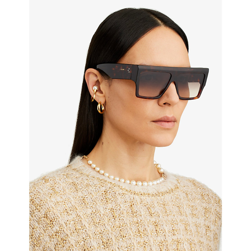Shop Celine Women's Brown Cl40092i Acetate Square-frame Sunglasses