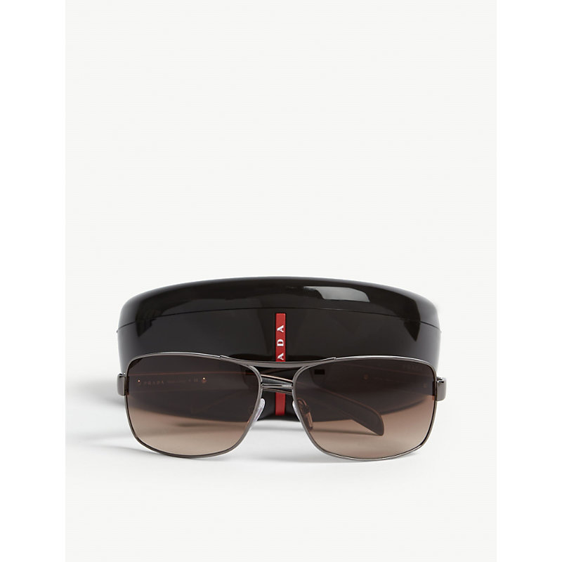 Shop Prada Linea Rossa Women's Brown Ps54i Rectangle-frame Sunglasses