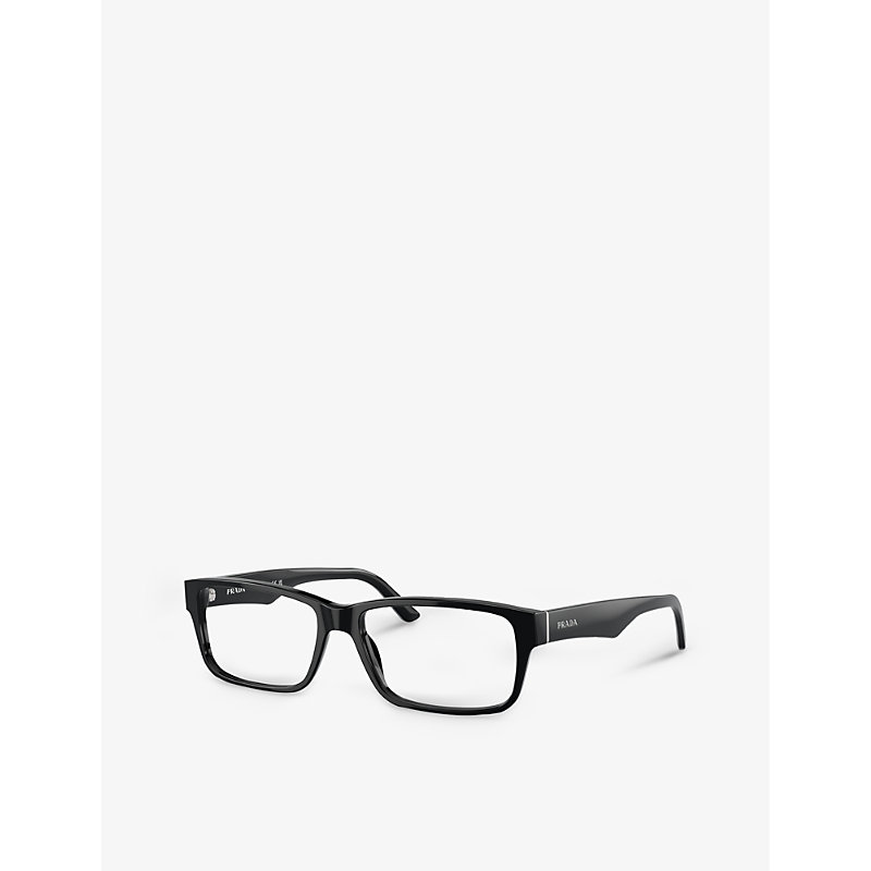 Shop Prada Men's Black Pr16mv Rectangle-frame Acetate Optical Glasses