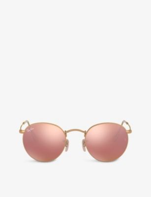 Ray Ban Round Flash Lenses Sunglasses Gold Frame Copper Lenses 50-21 In Pink