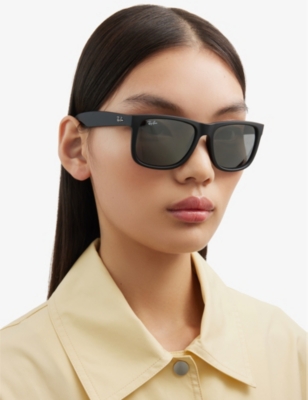 Shop Ray Ban Ray-ban Women's Black Rb4165 Justin Rectangular Sunglasses