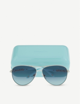 Shop Tiffany & Co Tf3049b Infinity Aviator Sunglasses In Silver