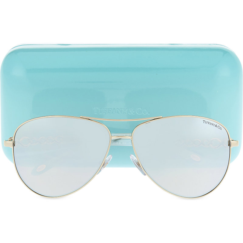 Shop Tiffany & Co Womens Gold Tf3049-b Gold-toned Aviator Sunglasses