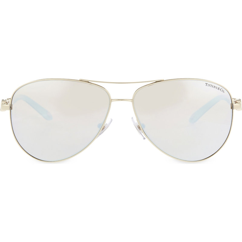 Shop Tiffany & Co Gold Tf3049-b Gold-toned Aviator Sunglasses