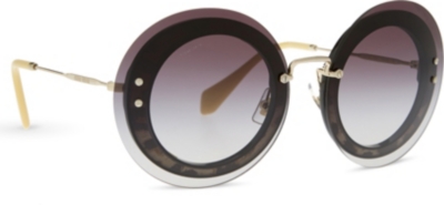 MIU MIU Mu10Rs Reveal Round-Frame Sunglasses, Black | ModeSens