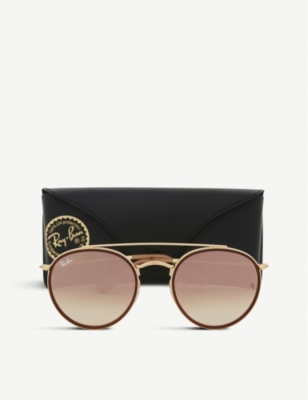 Shop Ray Ban Ray-ban Women's Gold Rb3647 Round-frame Sunglasses