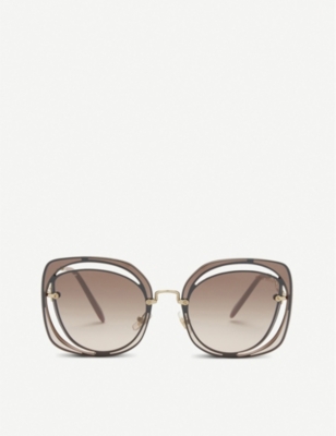 Shop Miu Miu Womens Brown Mu54s Square-frame Sunglasses