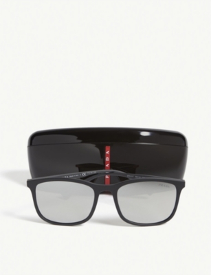 Prada Linea Rossa Square Frame Sunglasses In Black