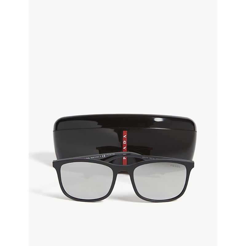 Shop Prada Linea Rossa Men's Black Linea Rossa Square Frame Sunglasses
