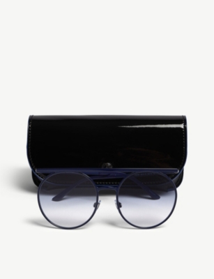 Shop Giorgio Armani Emporio Armani Women's Blue Ar6069 Round-frame Sunglasses