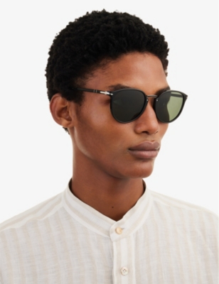 Persol Mens Black Po3210s Oval-frame Sunglasses In Black