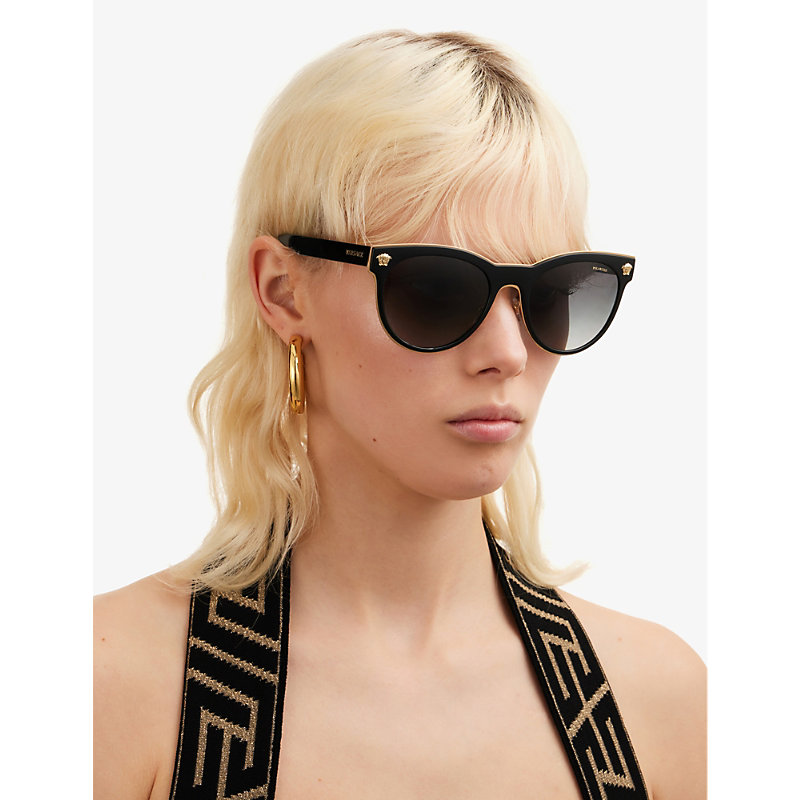 Shop Versace Womens Black Ve2198 Phantos-frame Metal Polarised Sunglasses
