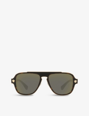Versace Ve2199 Square-frame Metal Sunglasses In Brown