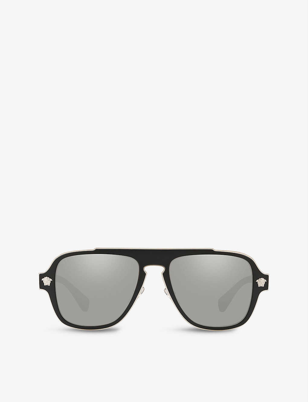 Versace Womens Black Ve2199 Square-frame Metal Sunglasses In Matte Black,light Grey Mirror Silver