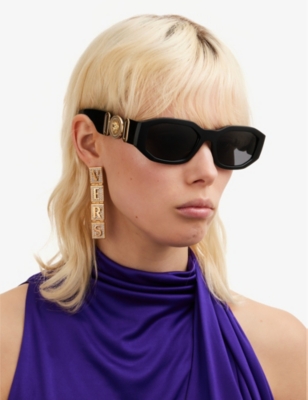 Versace Womens Black Ve4361 Rectangle Frame Acetate Sunglasses In Black