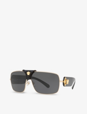 Shop Versace Women's Gold Ve2207q Aviator-frame Glass And Metal Sunglasses
