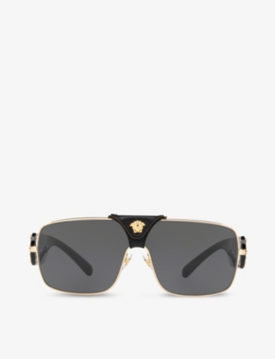 Shop Versace Women's Gold Ve2207q Aviator-frame Glass And Metal Sunglasses