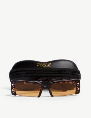 Shop Vogue Womens Brown Soho Crystal-embellished Rectangle-frame Sunglasses