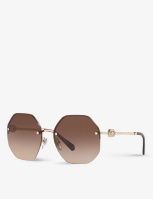 Shop Bvlgari Bv6122b Irregular-frame Metal And Acetate Sunglasses In Gold
