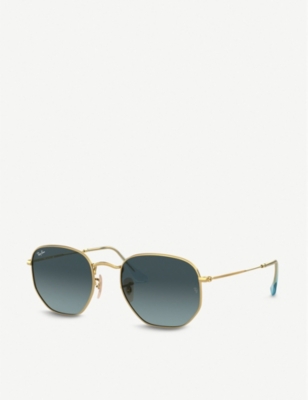 Shop Ray Ban Ray-ban Women's Gold Rb3548n Gold-tone Metal And Glass Hexagonal Sunglasses