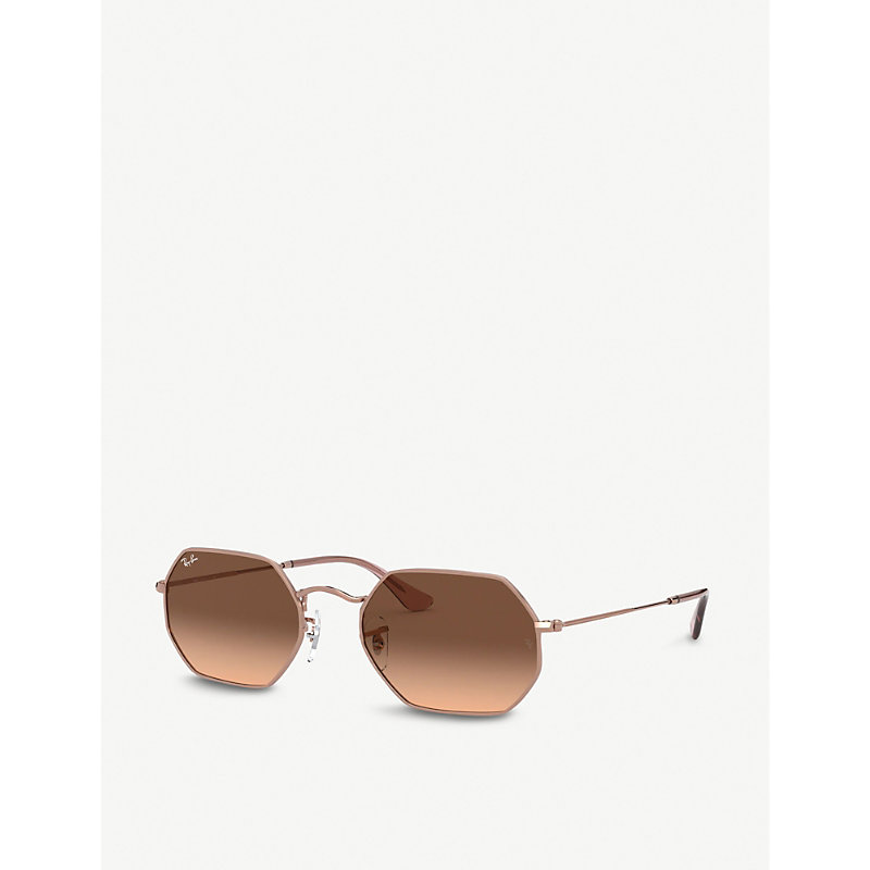 Shop Ray Ban Ray-ban Women's Brown Rb3556 Metal And Glass Octagonal-frame Sunglasses