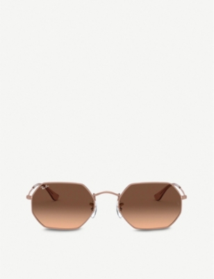 Shop Ray Ban Ray-ban Women's Brown Rb3556 Metal And Glass Octagonal-frame Sunglasses