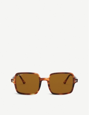Ray Ban Rb1973 Acetate Square-frame Sunglasses In Brown