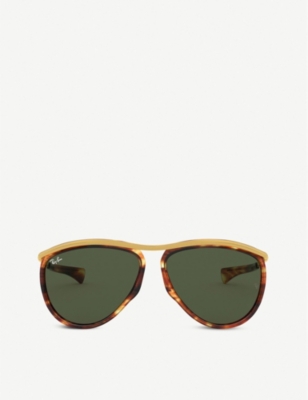 Ray Ban Aviator Olympian Sunglasses Gold Frame Green Lenses 59-13 In Brown