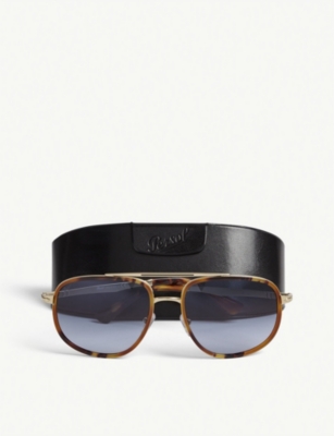 PERSOL MENS GOLD PO2465S 57 PILOT-FRAMED STEEL AND ACETATE SUNGLASSES