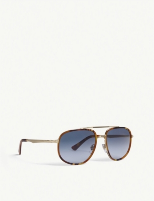 PERSOL MENS GOLD PO2465S 57 PILOT-FRAMED STEEL AND ACETATE SUNGLASSES
