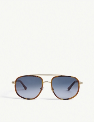 PERSOL MENS GOLD PO2465S 57 PILOT-FRAMED STEEL AND ACETATE SUNGLASSES