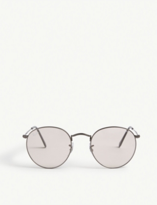 Ray Ban Rb3447 50 Round-framed Metal Sunglasses In Grey
